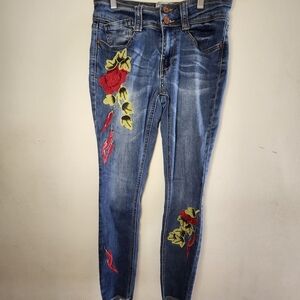 Hot Pepper Embroidered Skinny Ankle Jeans Indigo Reign Juniors Size 5
